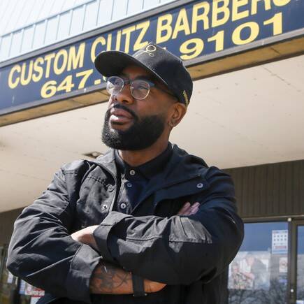 Pickering barber in front of customcutz