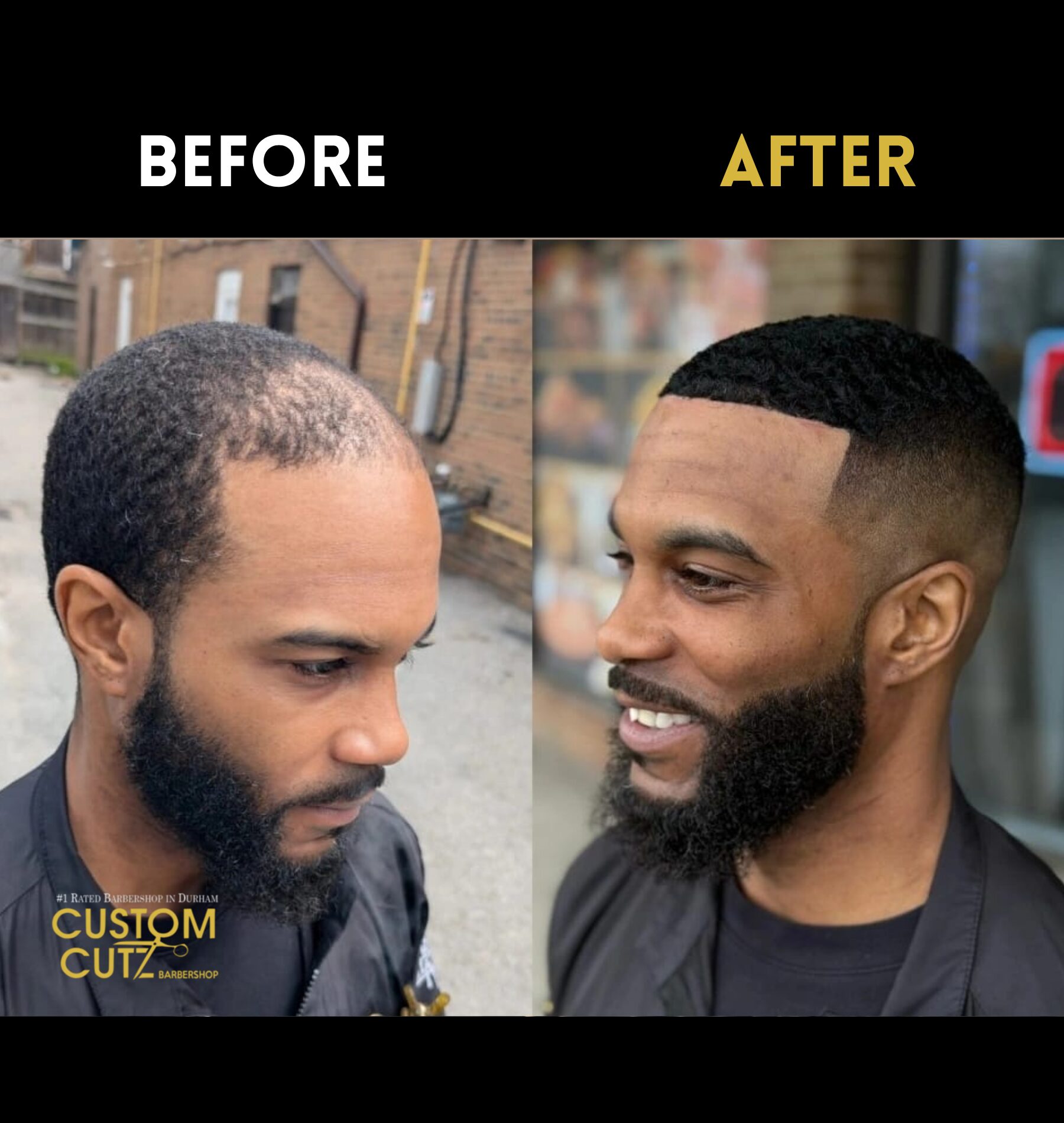 Before and after of a men’s hair unit in Pickering, Ontario